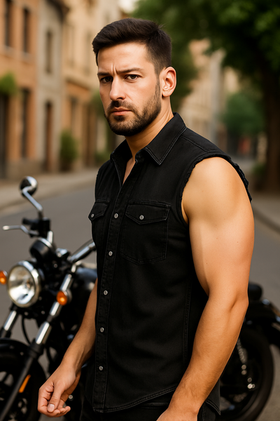 Best Denim Biker shirt sleeveless Biker shirt Cafe Racer patch  Bandana in India online for Men and Women, T shirts, Bandanas,Biker clothing