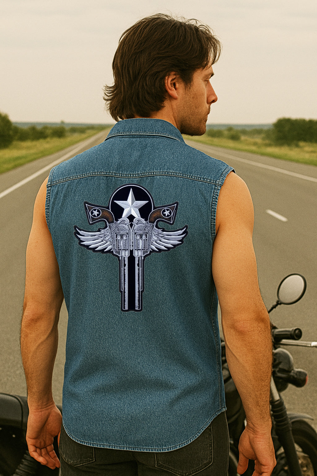 Best Denim Biker shirt sleeveless Biker shirt Cafe Racer patch  Bandana in India online for Men and Women, T shirts, Bandanas,Biker clothing