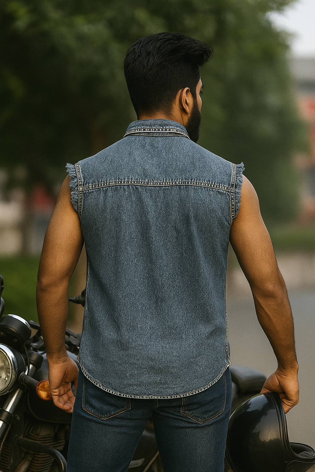 Best Denim Biker shirt sleeveless Biker shirt Cafe Racer patch  Bandana in India online for Men and Women, T shirts, Bandanas,Biker clothing