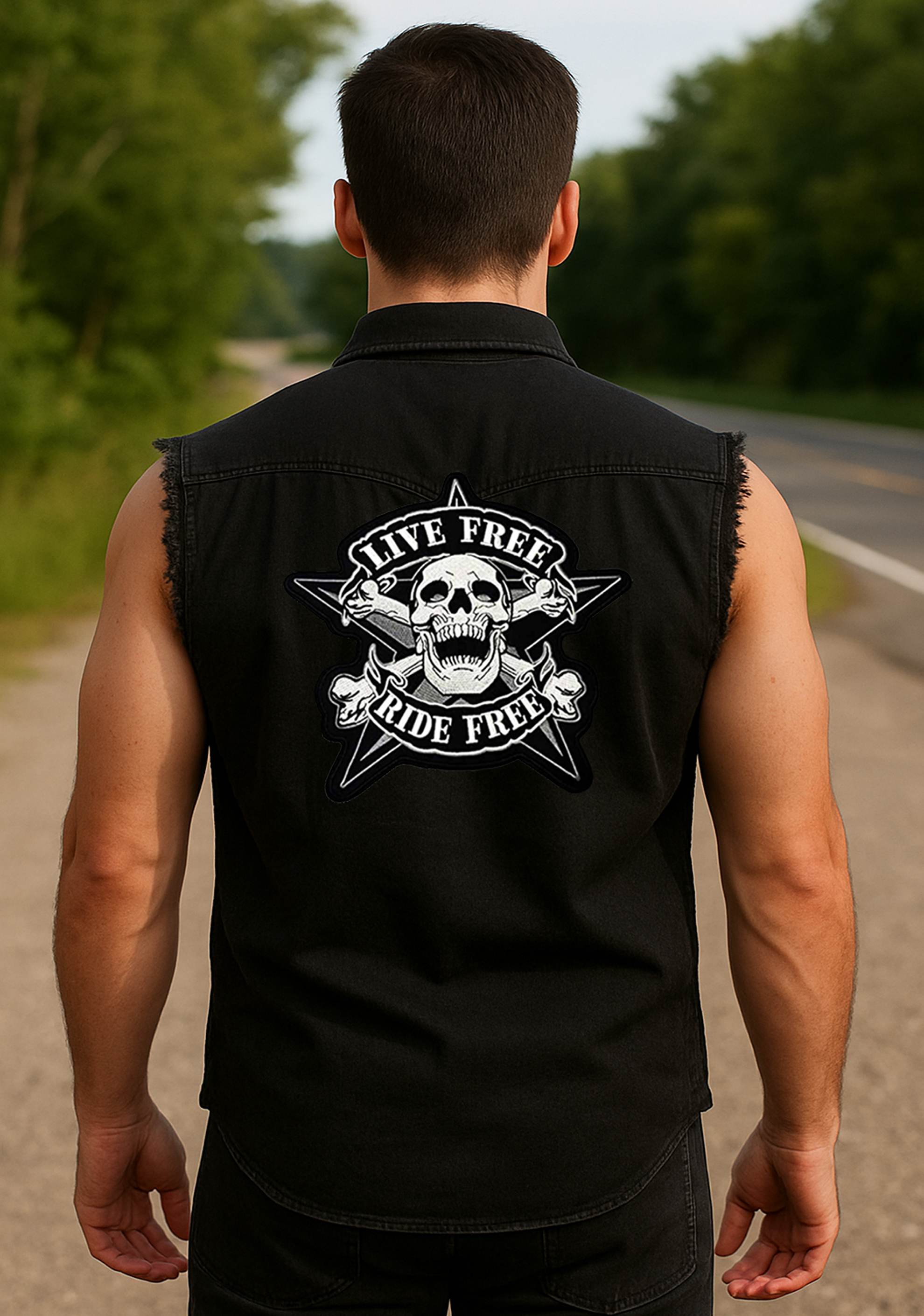 Best Denim Biker shirt sleeveless Biker shirt Iive free Cafe Racer patch  Bandana in India online for Men and Women, T shirts, Bandanas,Biker clothing