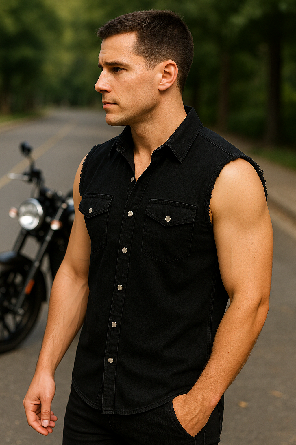 Best Denim Biker shirt sleeveless Biker shirt Live to ride patch  Bandana in India online for Men and Women, T shirts, Bandanas,Biker clothing