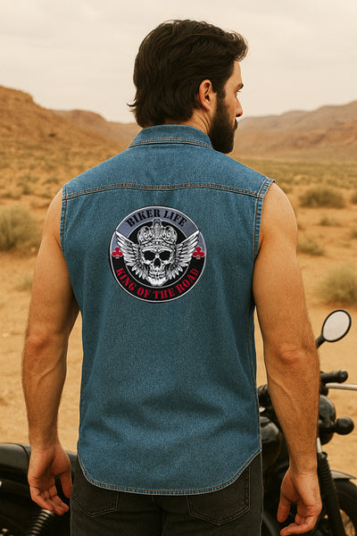 Best Denim Biker shirt sleeveless Biker shirt Cafe Racer patch  Bandana in India online for Men and Women, T shirts, Bandanas,Biker clothing