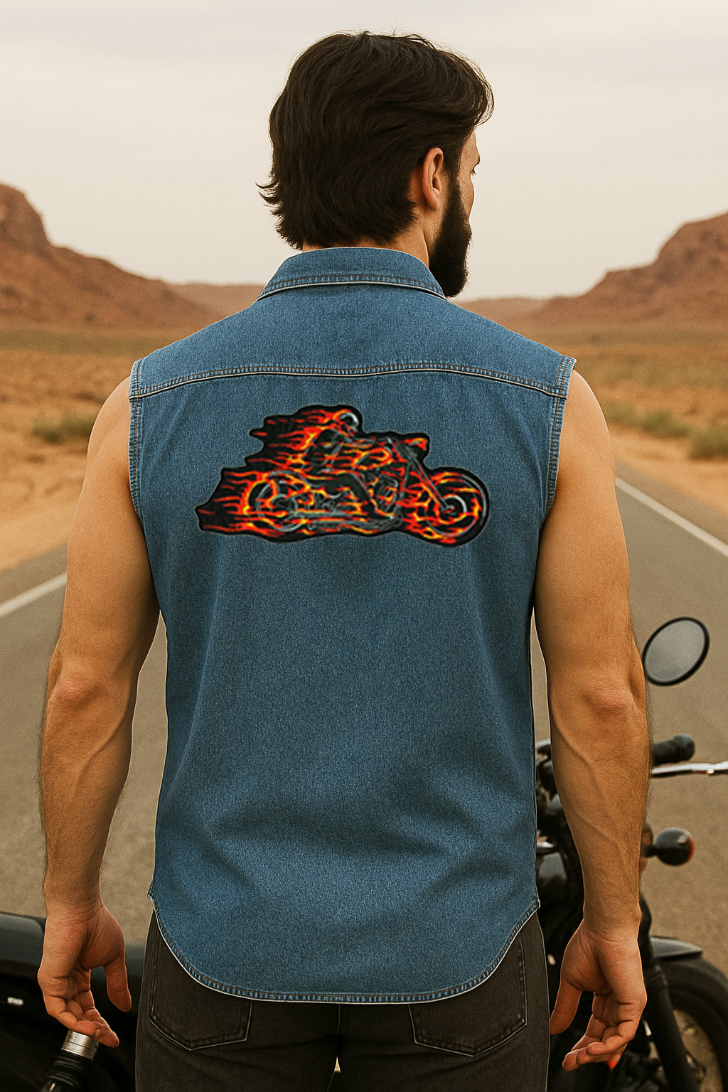 Best Denim Biker shirt sleeveless Biker shirt Cafe Racer patch  Bandana in India online for Men and Women, T shirts, Bandanas,Biker clothing