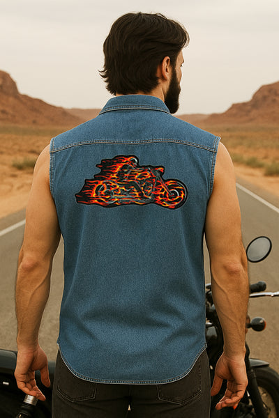 Best Denim Biker shirt sleeveless Biker shirt Cafe Racer patch  Bandana in India online for Men and Women, T shirts, Bandanas,Biker clothing