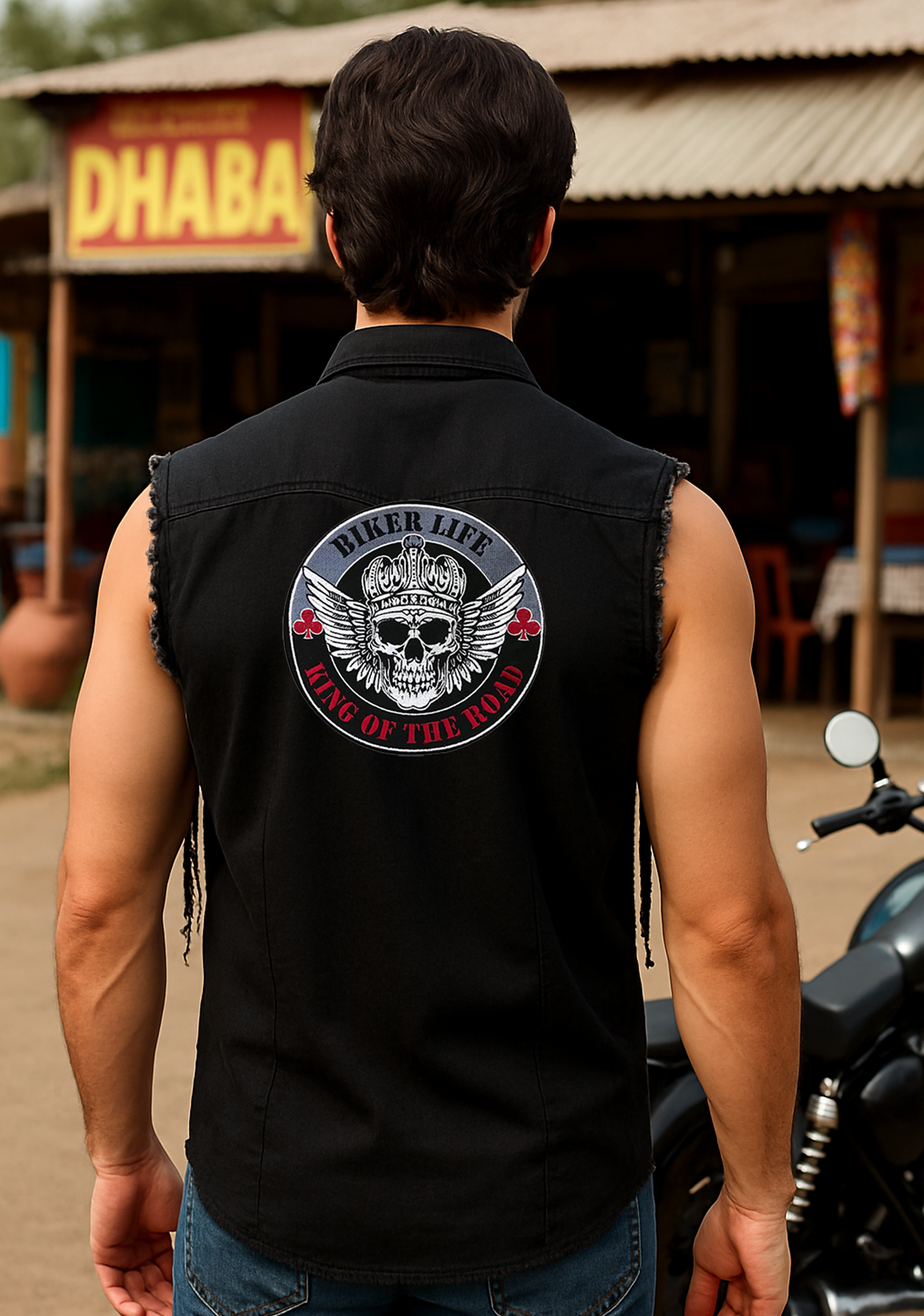 Best Denim Biker shirt sleeveless Biker shirt Cafe Racer patch  Bandana in India online for Men and Women, T shirts, Bandanas,Biker clothing