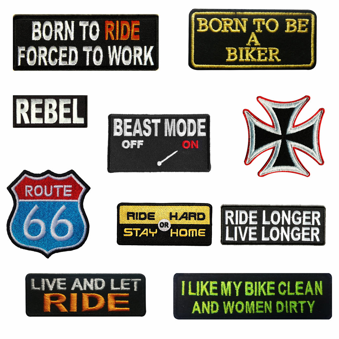 Patch Ricamata Biker 'Born To Ride Forced To Work' 4 Pollici - Divertente, Nuovo